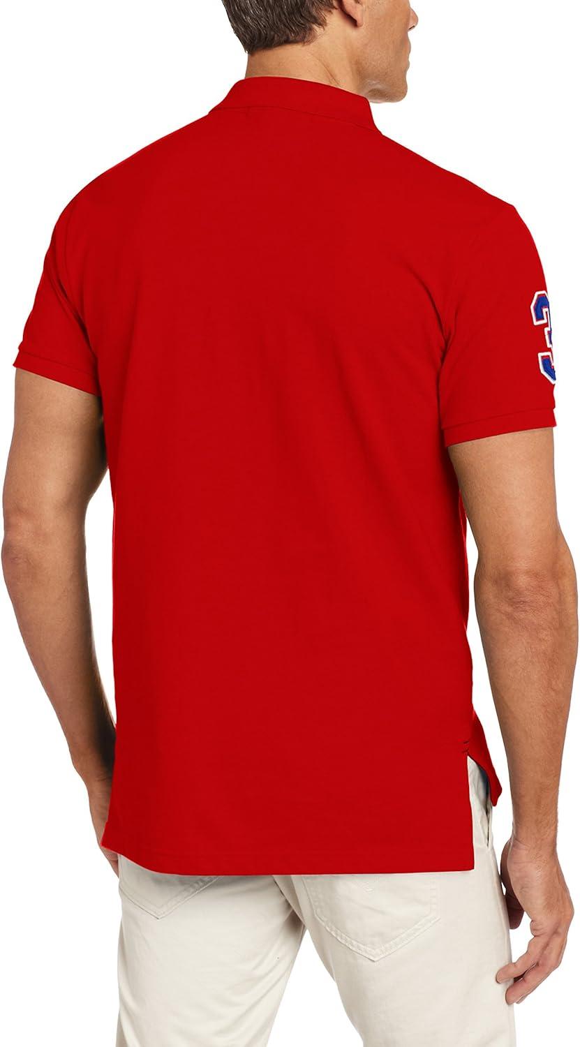 imageUS Polo Assn Mens ShortSleeve Polo Shirt with Applique Casual Summer Slim Fit Polo Shirt with Contrast ColorEngine RedInternational Blue