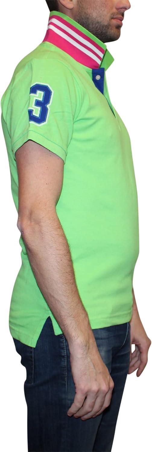 imageUS Polo Assn Mens ShortSleeve Polo Shirt with Applique Casual Summer Slim Fit Polo Shirt with Contrast ColorGreen Flash