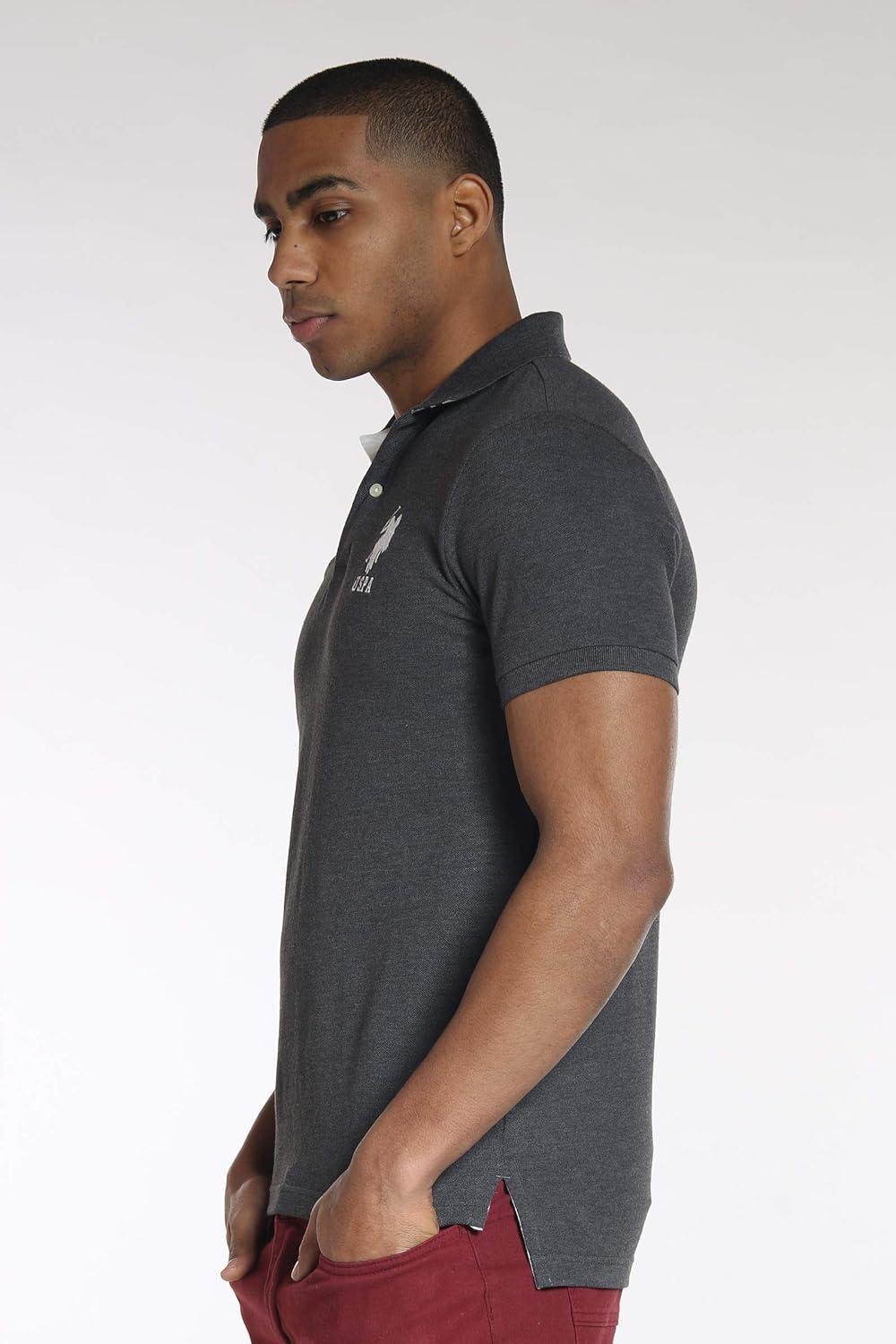 imageUS Polo Assn Mens ShortSleeve Polo Shirt with Applique Casual Summer Slim Fit Polo Shirt with Contrast ColorHeather Dark Gray