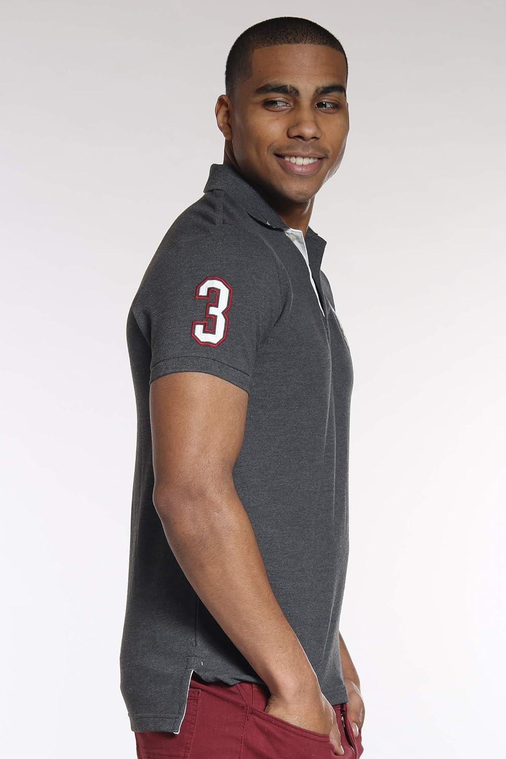 imageUS Polo Assn Mens ShortSleeve Polo Shirt with Applique Casual Summer Slim Fit Polo Shirt with Contrast ColorHeather Dark Gray