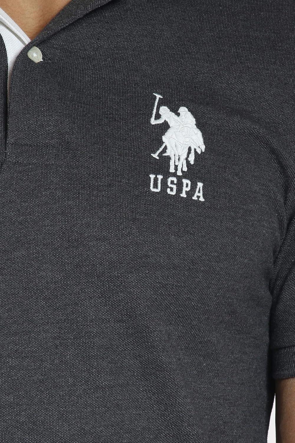 imageUS Polo Assn Mens ShortSleeve Polo Shirt with Applique Casual Summer Slim Fit Polo Shirt with Contrast ColorHeather Dark Gray