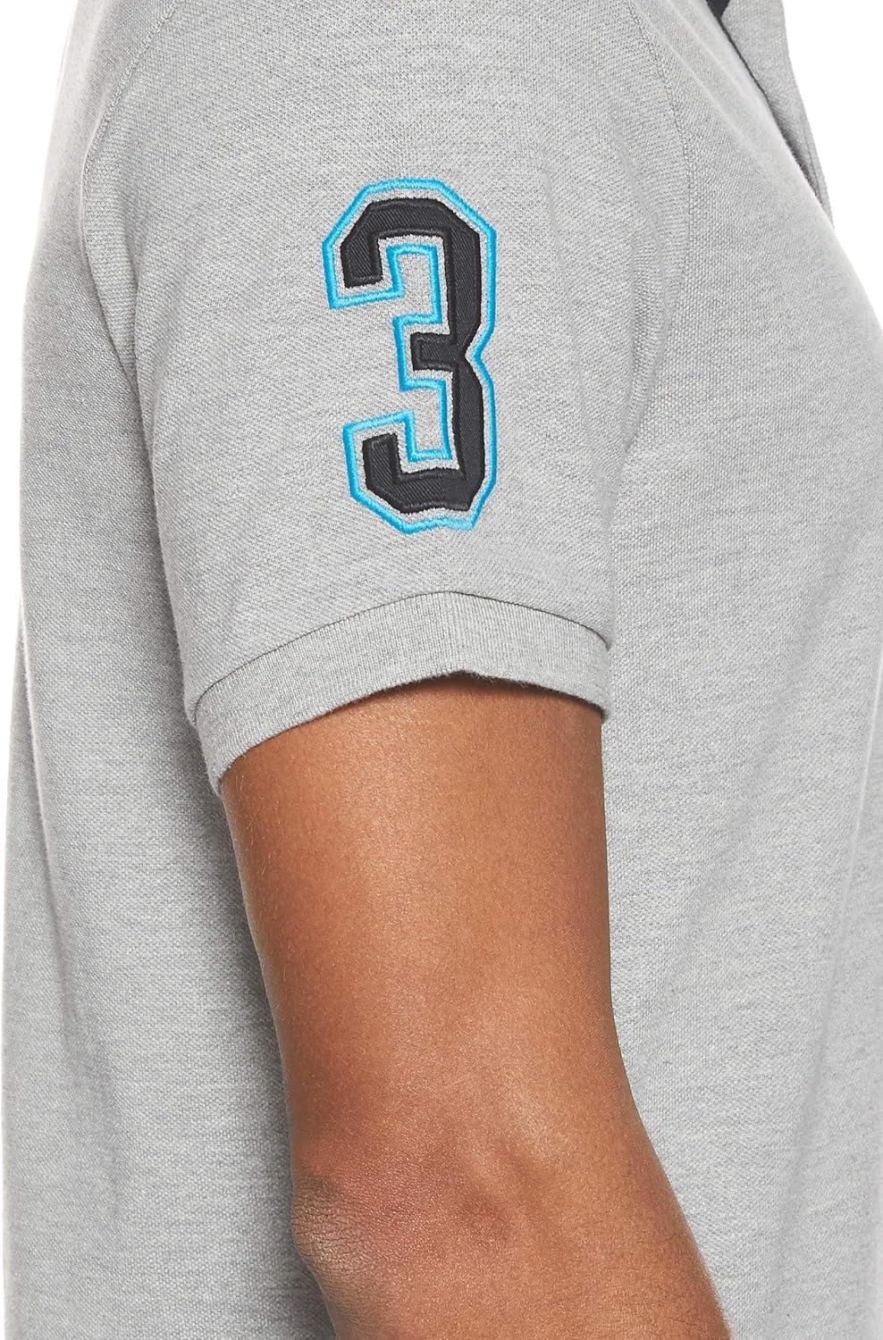 imageUS Polo Assn Mens ShortSleeve Polo Shirt with Applique Casual Summer Slim Fit Polo Shirt with Contrast ColorHeather GreyBlack6543