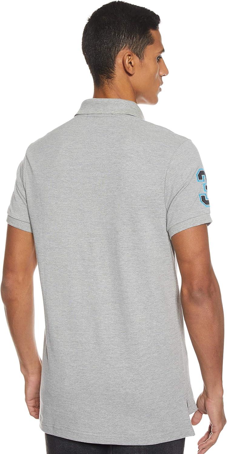 imageUS Polo Assn Mens ShortSleeve Polo Shirt with Applique Casual Summer Slim Fit Polo Shirt with Contrast ColorHeather GreyBlack6543