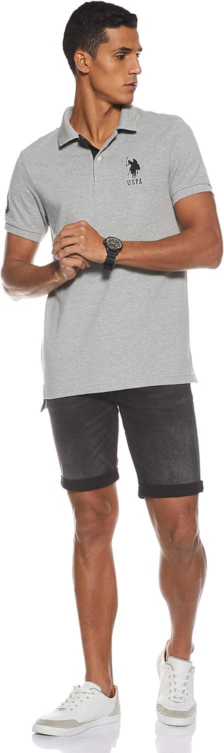 imageUS Polo Assn Mens ShortSleeve Polo Shirt with Applique Casual Summer Slim Fit Polo Shirt with Contrast ColorHeather GreyBlack6543