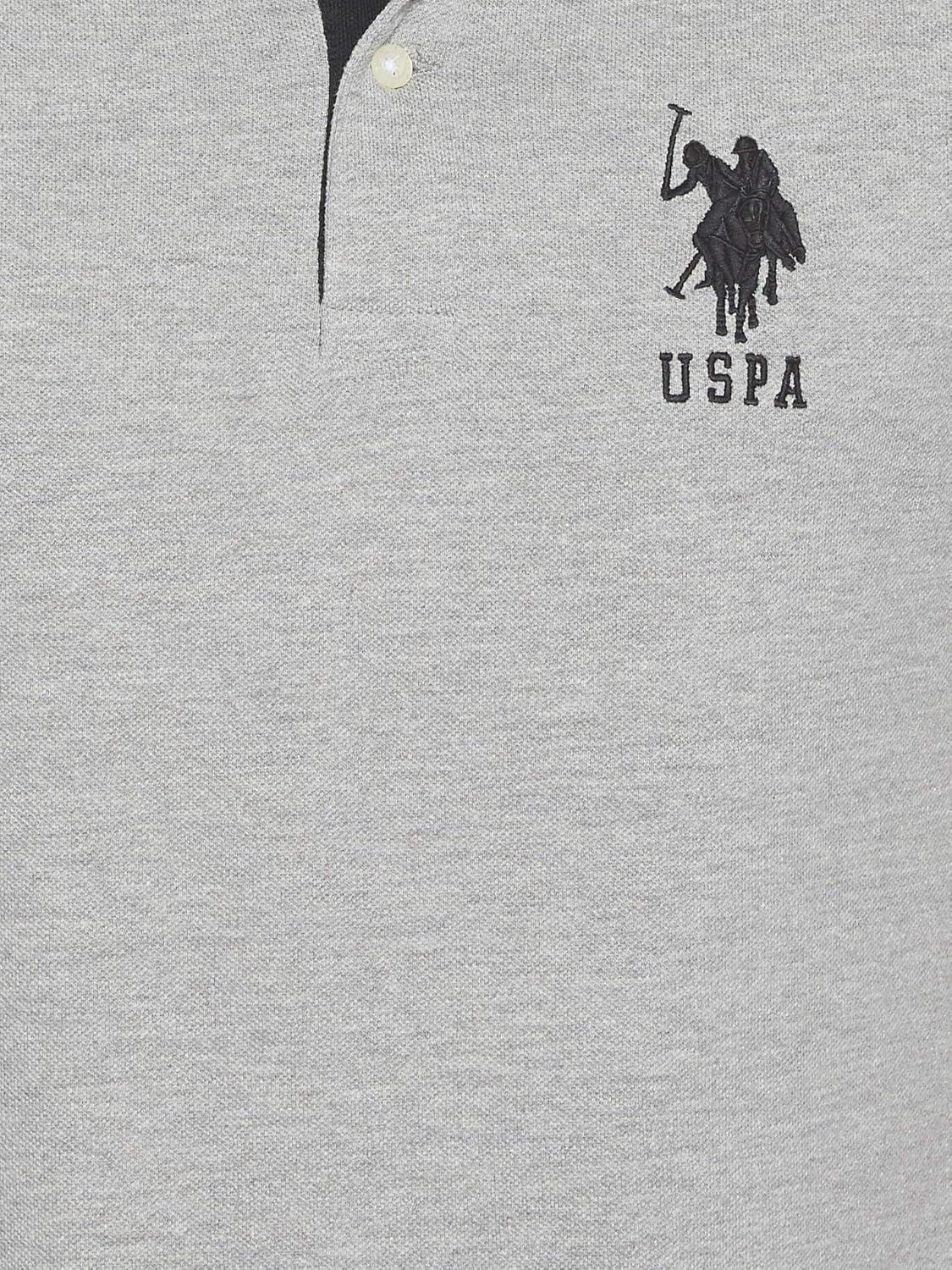 imageUS Polo Assn Mens ShortSleeve Polo Shirt with Applique Casual Summer Slim Fit Polo Shirt with Contrast ColorHeather GreyBlack6543