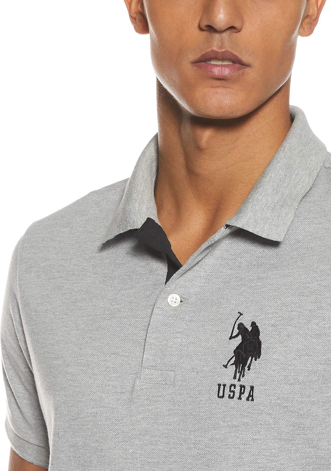imageUS Polo Assn Mens ShortSleeve Polo Shirt with Applique Casual Summer Slim Fit Polo Shirt with Contrast ColorHeather GreyBlack6543