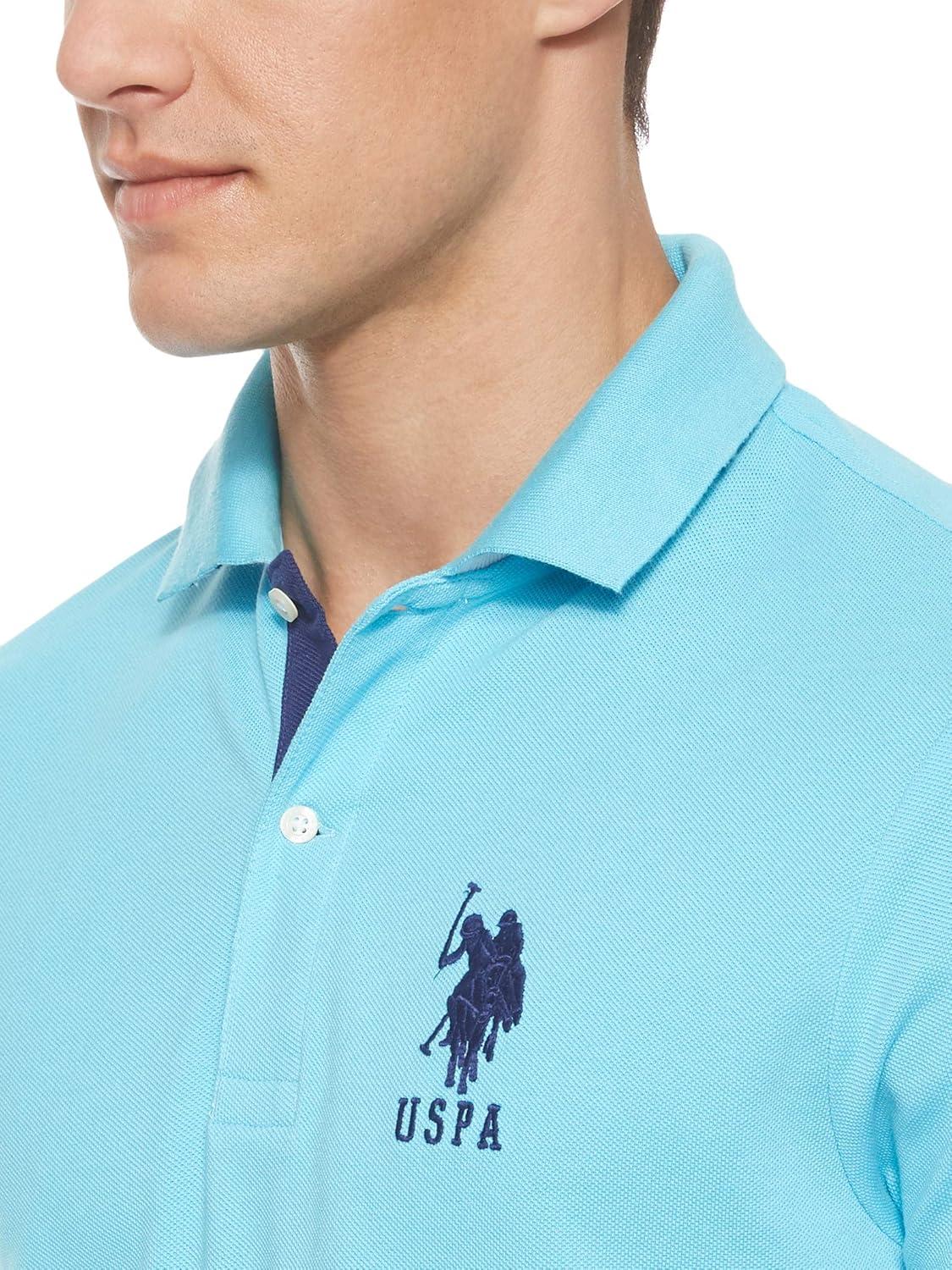 imageUS Polo Assn Mens ShortSleeve Polo Shirt with Applique Casual Summer Slim Fit Polo Shirt with Contrast ColorHorizon Blue