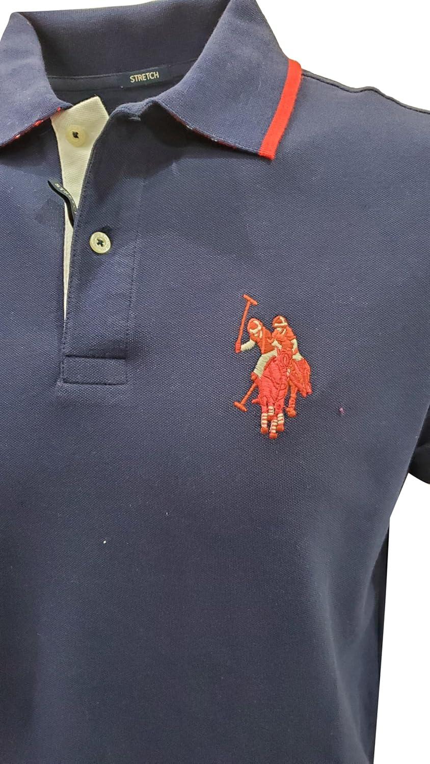 imageUS Polo Assn Mens ShortSleeve Polo Shirt with Applique Casual Summer Slim Fit Polo Shirt with Contrast ColorNavyMulti Red Pony
