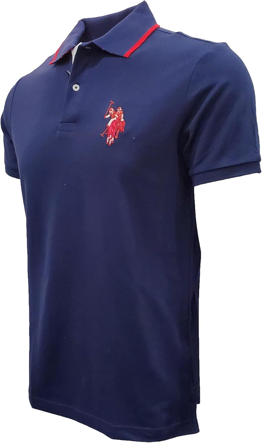 imageUS Polo Assn Mens ShortSleeve Polo Shirt with Applique Casual Summer Slim Fit Polo Shirt with Contrast ColorNavyMulti Red Pony