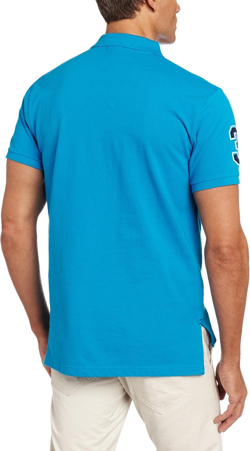 imageUS Polo Assn Mens ShortSleeve Polo Shirt with Applique Casual Summer Slim Fit Polo Shirt with Contrast ColorTeal Blue