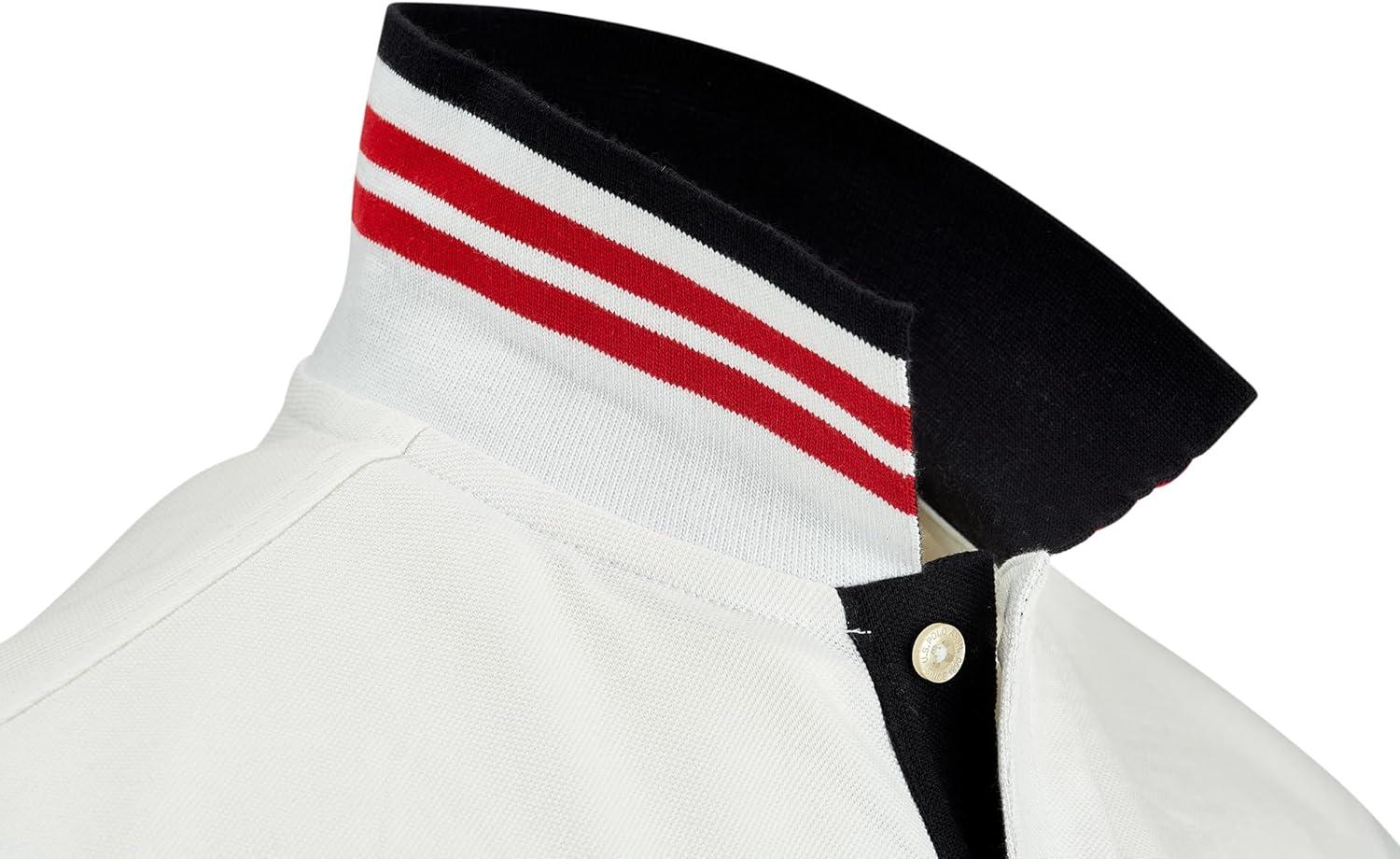 imageUS Polo Assn Mens ShortSleeve Polo Shirt with Applique Casual Summer Slim Fit Polo Shirt with Contrast ColorWhiteBlack