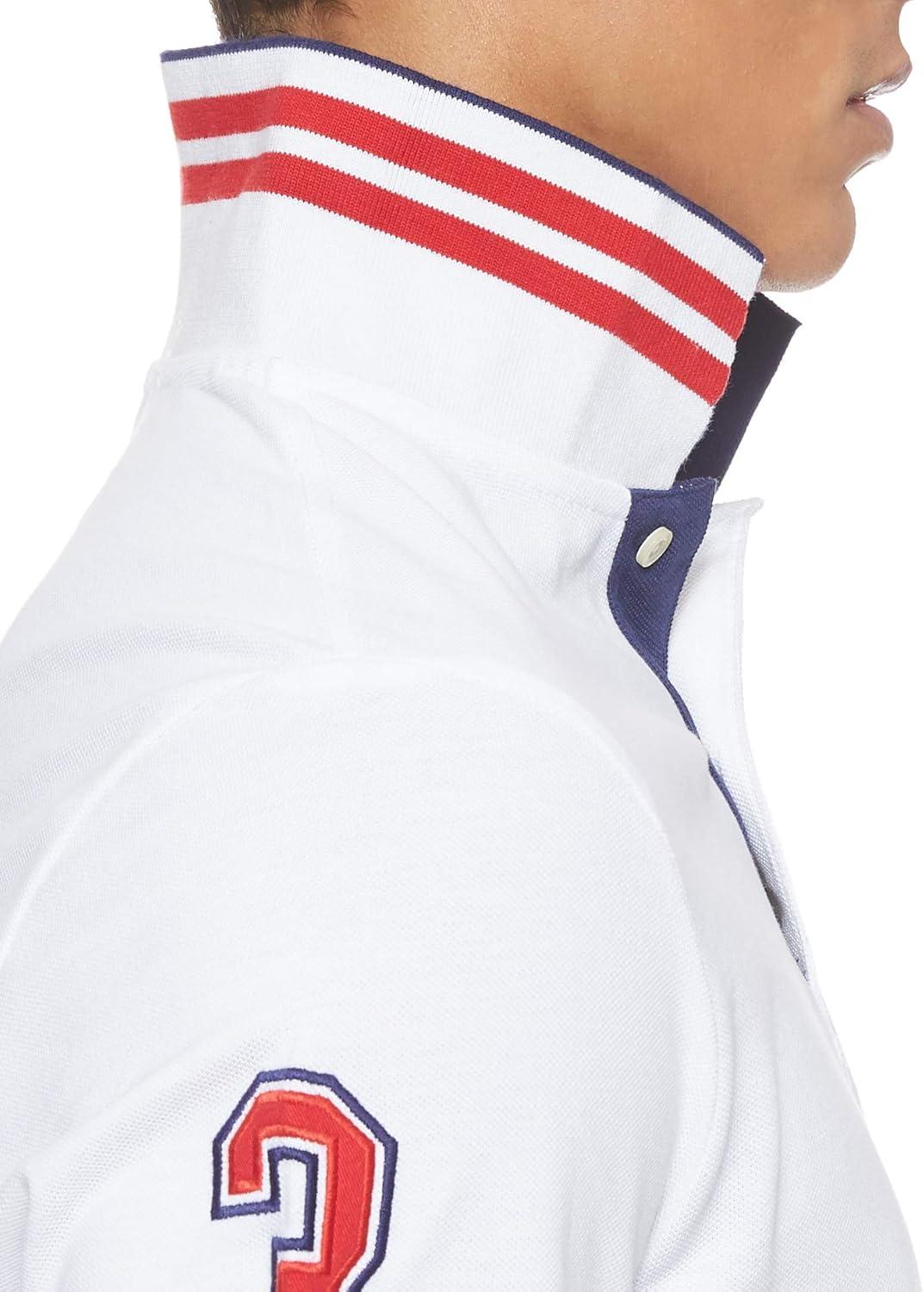 imageUS Polo Assn Mens ShortSleeve Polo Shirt with Applique Casual Summer Slim Fit Polo Shirt with Contrast ColorWhiteDodger Blue