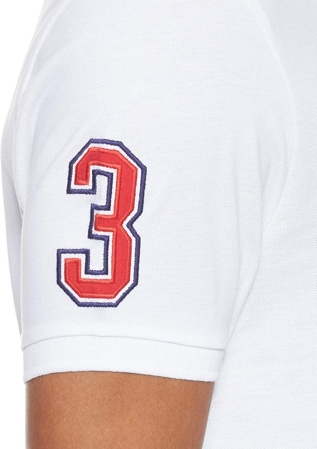 imageUS Polo Assn Mens ShortSleeve Polo Shirt with Applique Casual Summer Slim Fit Polo Shirt with Contrast ColorWhiteDodger Blue