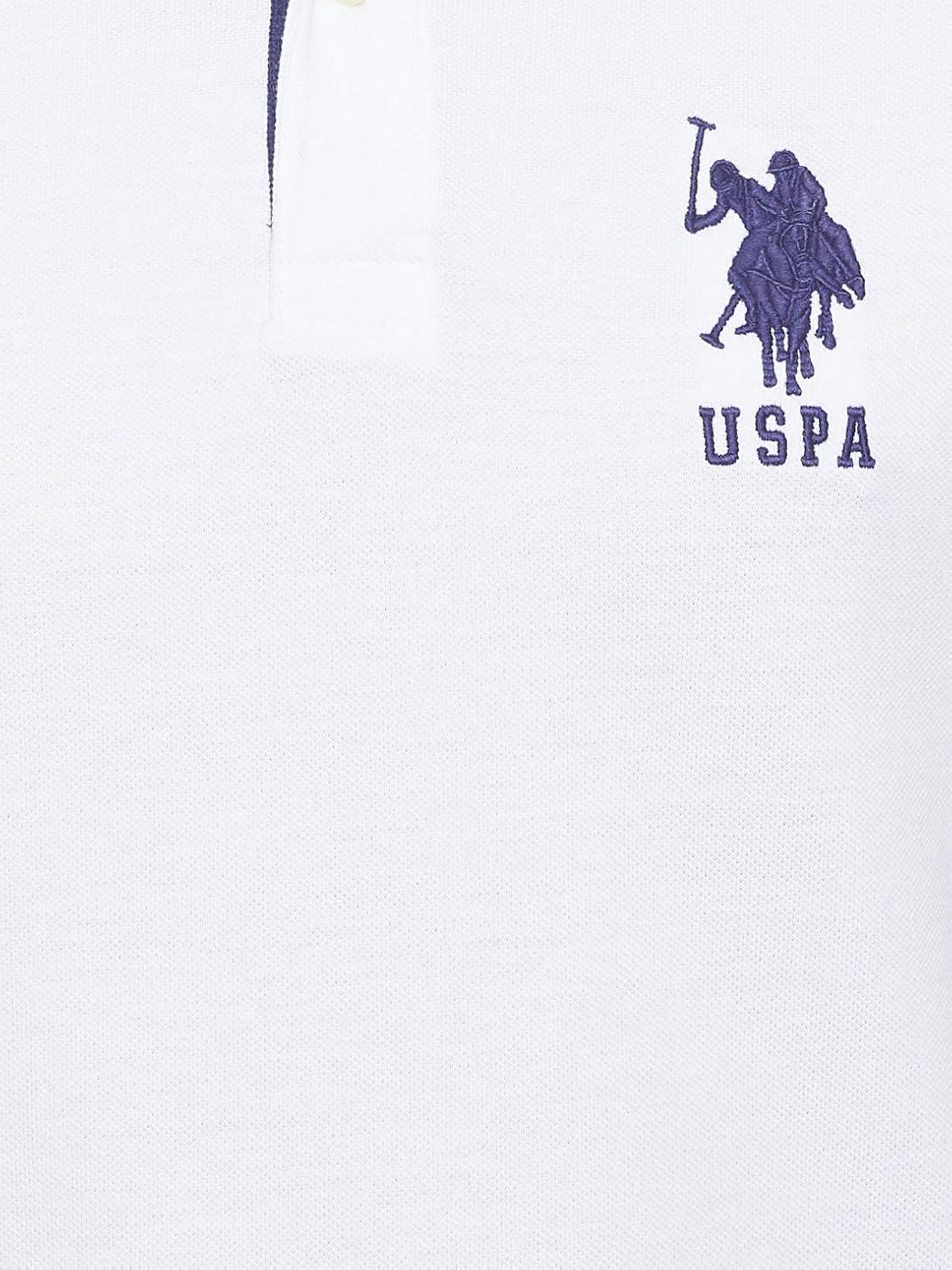 imageUS Polo Assn Mens ShortSleeve Polo Shirt with Applique Casual Summer Slim Fit Polo Shirt with Contrast ColorWhiteDodger Blue