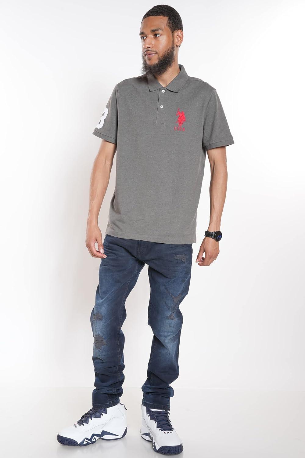 imageUS Polo Assn Mens Solid Pique Polo ShirtDark Heather Grey
