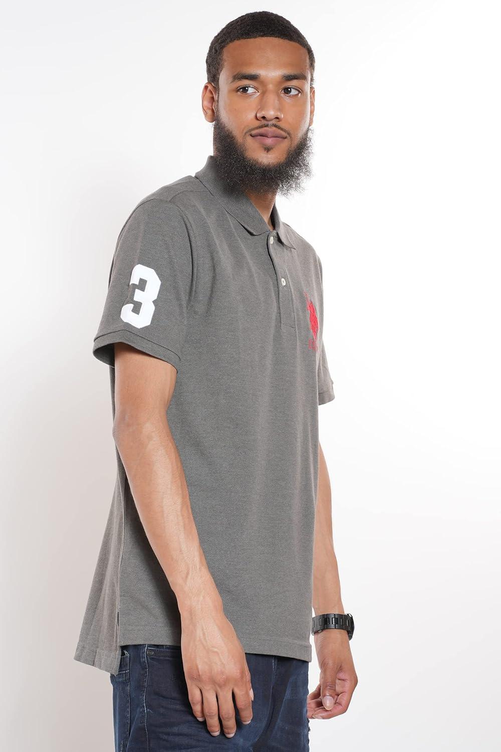 imageUS Polo Assn Mens Solid Pique Polo ShirtDark Heather Grey