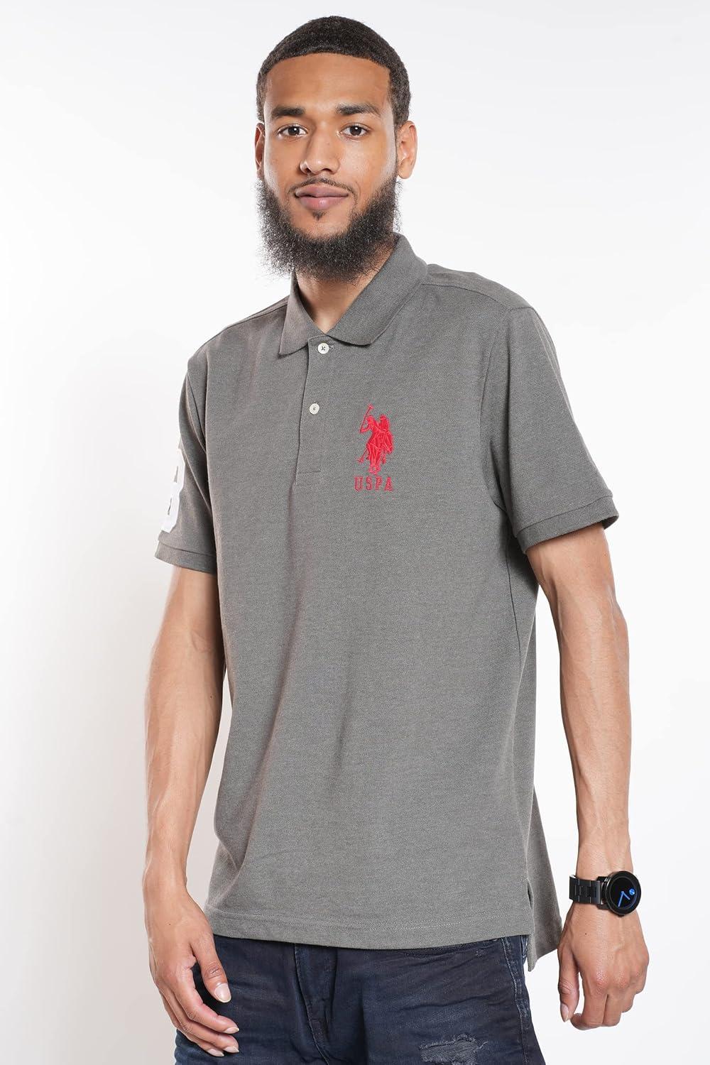 imageUS Polo Assn Mens Solid Pique Polo ShirtDark Heather Grey