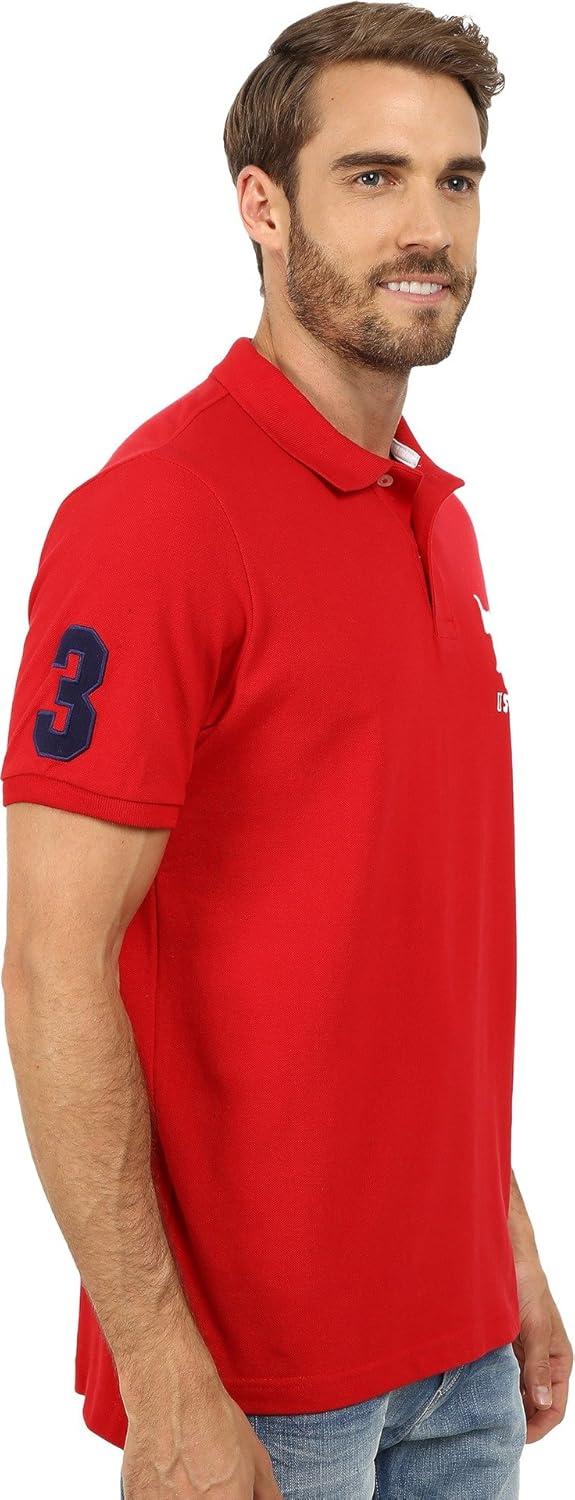 imageUS Polo Assn Mens Solid Pique Polo ShirtEngine RedWhite