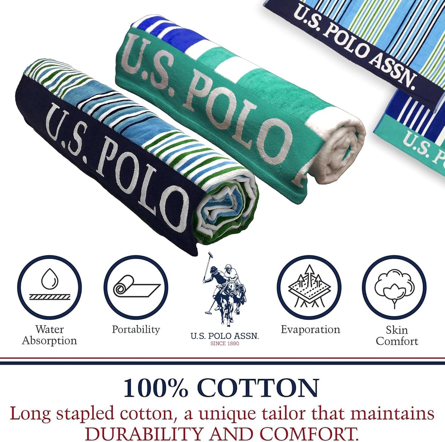 imageUS Polo Assn Oversized 40 x 70 Striped Nautical Design Beach Towel Luxury Plush Cotton Hotel Quality for Bath Pool Bon Voyage StripeBlueGreen 2
