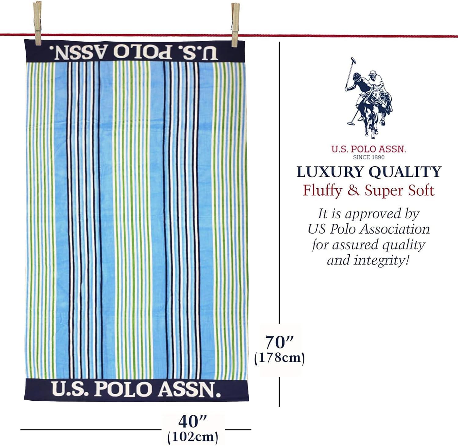 imageUS Polo Assn Oversized 40 x 70 Striped Nautical Design Beach Towel Luxury Plush Cotton Hotel Quality for Bath Pool Bon Voyage StripeBlueGreen 2