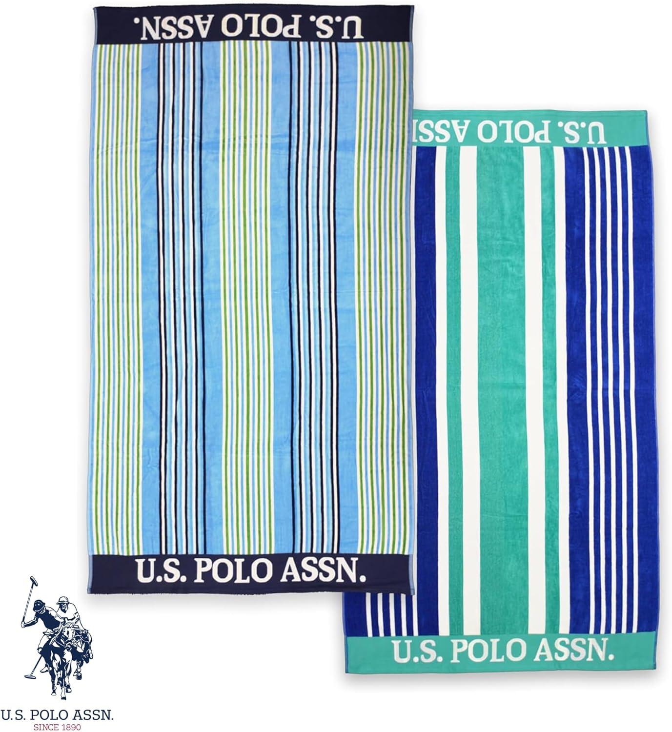 imageUS Polo Assn Oversized 40 x 70 Striped Nautical Design Beach Towel Luxury Plush Cotton Hotel Quality for Bath Pool Bon Voyage StripeBlueGreen 2