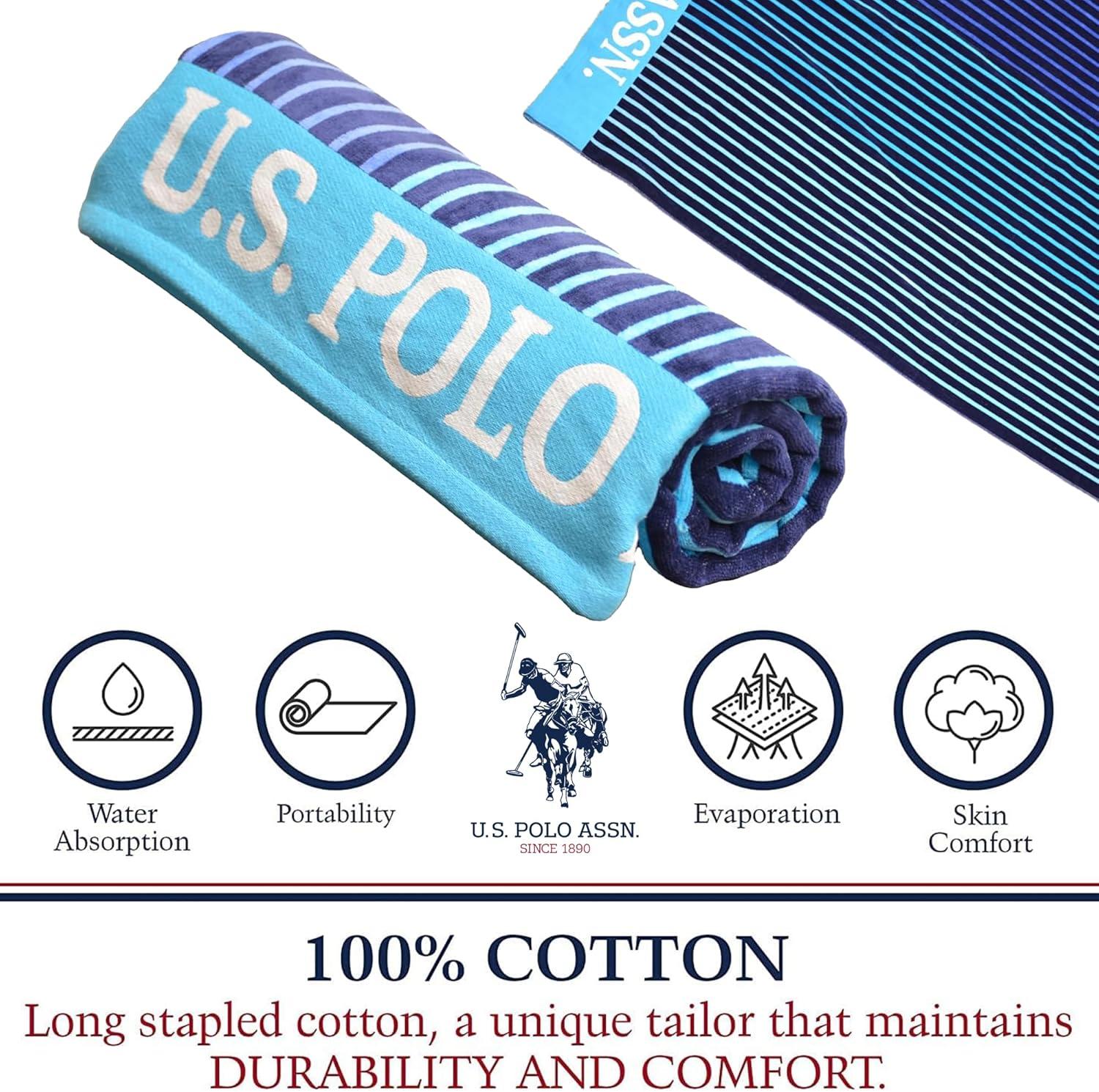 imageUS Polo Assn Oversized 40 x 70 Striped Nautical Design Beach Towel Luxury Plush Cotton Hotel Quality for Bath Pool Bon Voyage StripeBlueNavy