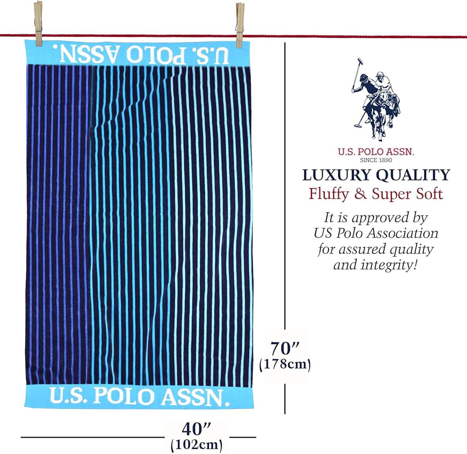 imageUS Polo Assn Oversized 40 x 70 Striped Nautical Design Beach Towel Luxury Plush Cotton Hotel Quality for Bath Pool Bon Voyage StripeBlueNavy