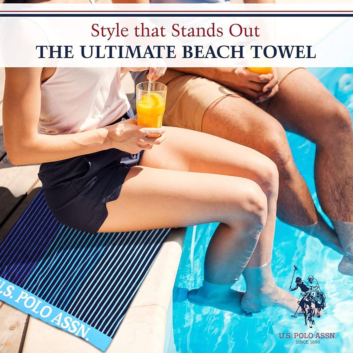 imageUS Polo Assn Oversized 40 x 70 Striped Nautical Design Beach Towel Luxury Plush Cotton Hotel Quality for Bath Pool Bon Voyage StripeBlueNavy