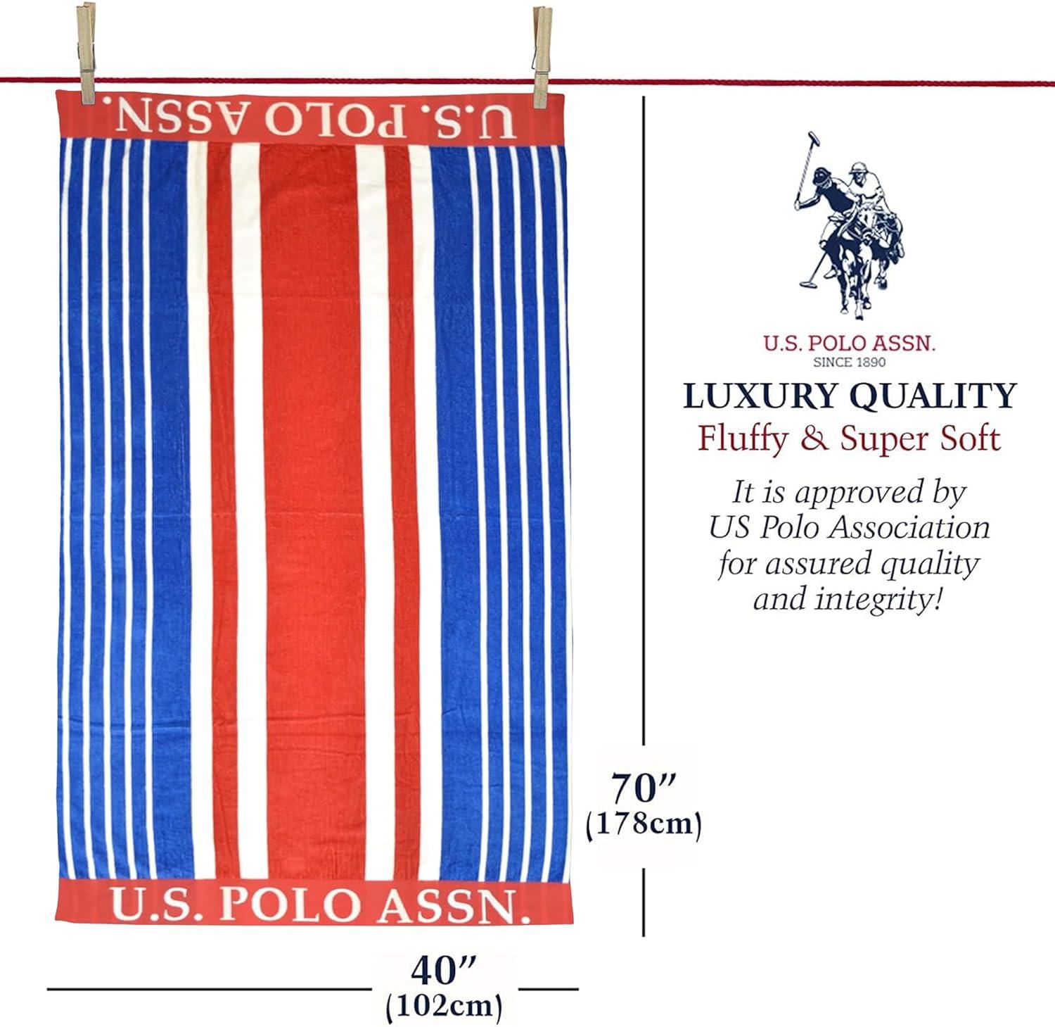 imageUS Polo Assn Oversized 40 x 70 Striped Nautical Design Beach Towel Luxury Plush Cotton Hotel Quality for Bath Pool Bon Voyage StripeBlueRedWhite 2