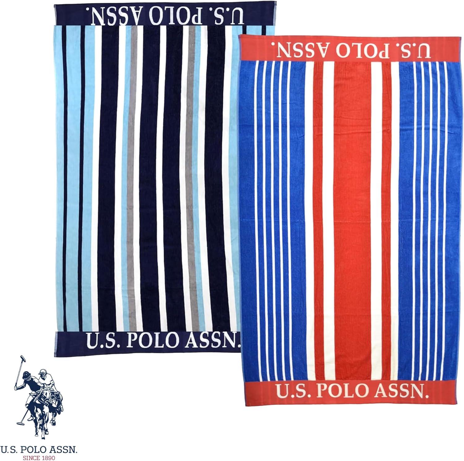 imageUS Polo Assn Oversized 40 x 70 Striped Nautical Design Beach Towel Luxury Plush Cotton Hotel Quality for Bath Pool Bon Voyage StripeBlueRedWhite 2