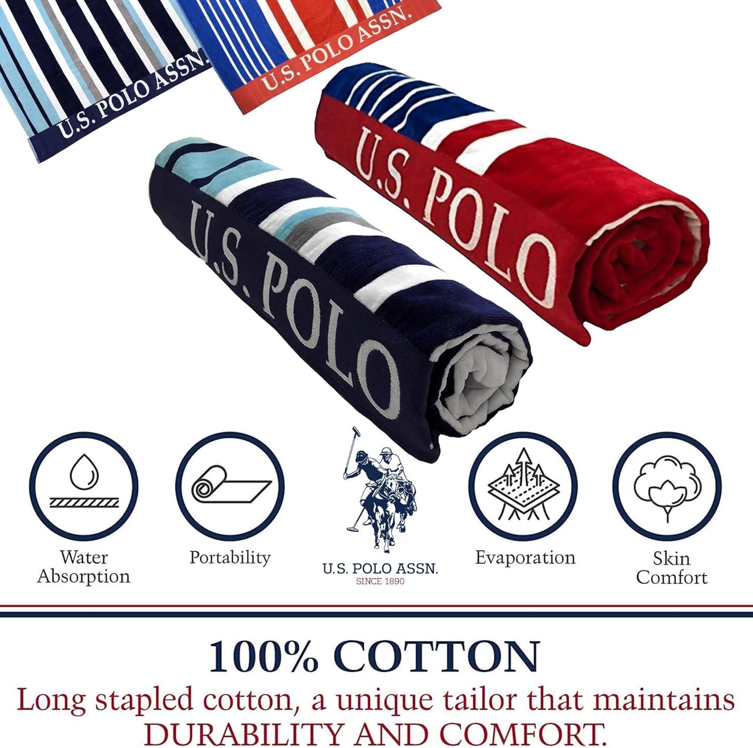 imageUS Polo Assn Oversized 40 x 70 Striped Nautical Design Beach Towel Luxury Plush Cotton Hotel Quality for Bath Pool Bon Voyage StripeBlueRedWhite 2