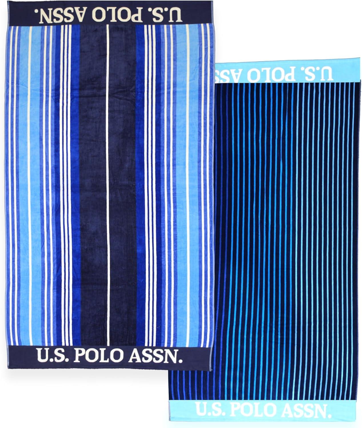 imageUS Polo Assn Oversized 40 x 70 Striped Nautical Design Beach Towel Luxury Plush Cotton Hotel Quality for Bath Pool Bon Voyage StripeBlueTeal