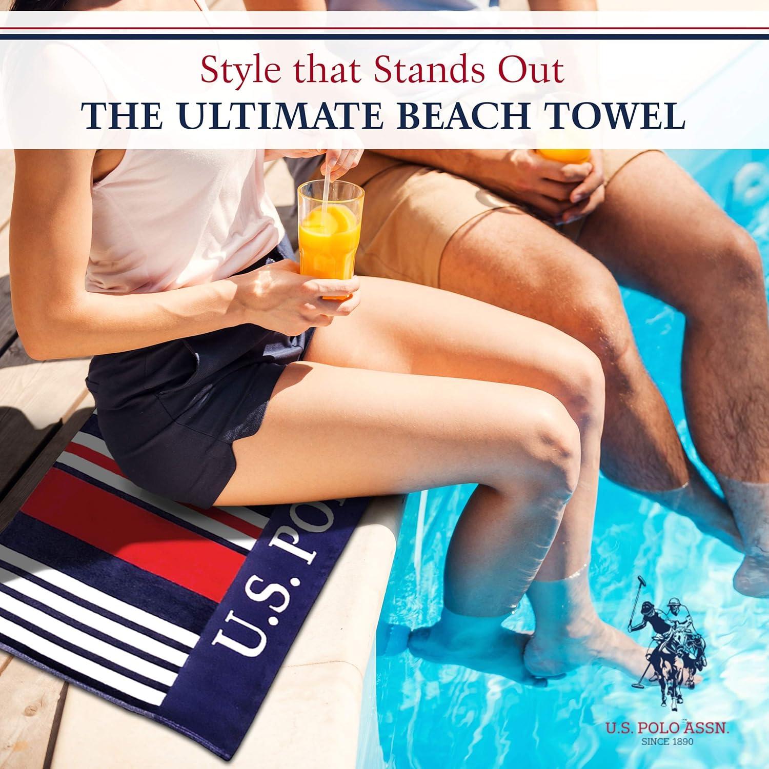 imageUS Polo Assn Oversized 40 x 70 Striped Nautical Design Beach Towel Luxury Plush Cotton Hotel Quality for Bath Pool Bon Voyage StripeBon Voyage Stripe