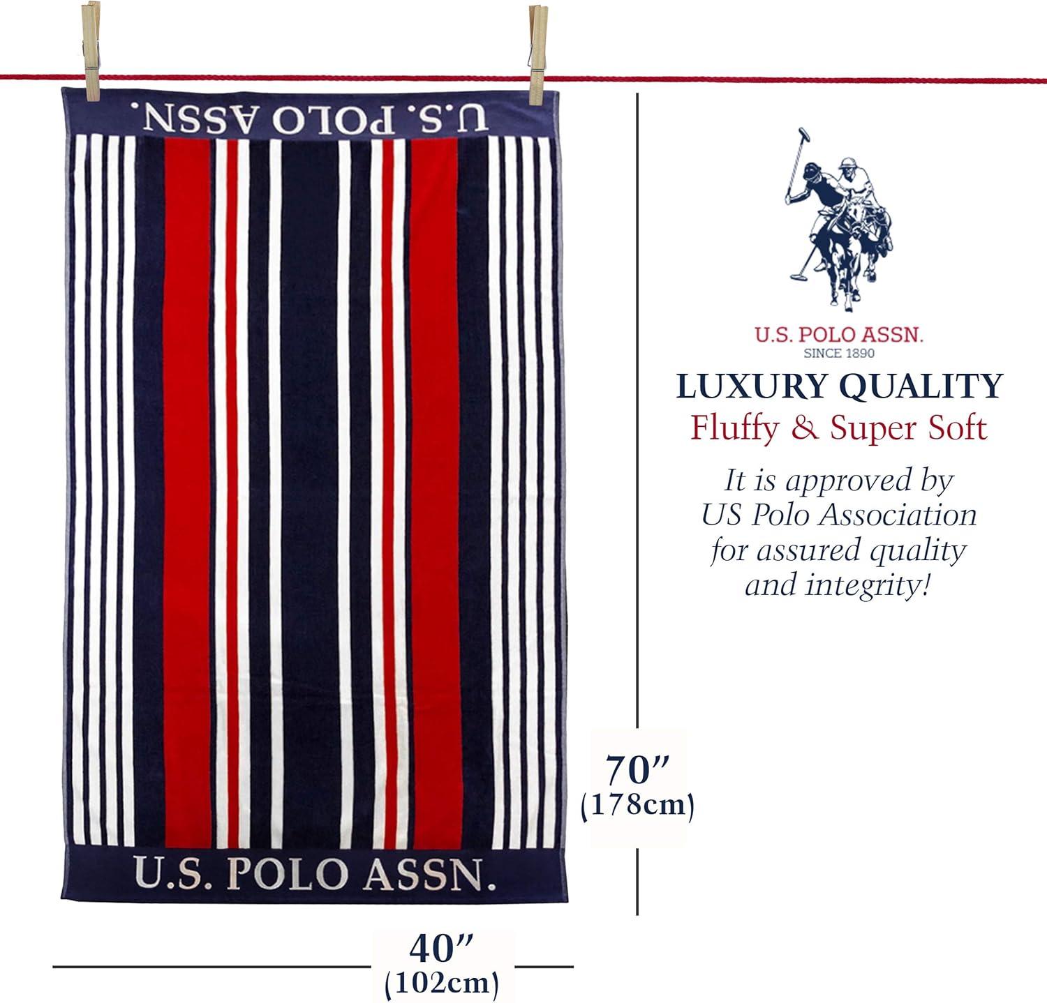 imageUS Polo Assn Oversized 40 x 70 Striped Nautical Design Beach Towel Luxury Plush Cotton Hotel Quality for Bath Pool Bon Voyage StripeBon Voyage Stripe