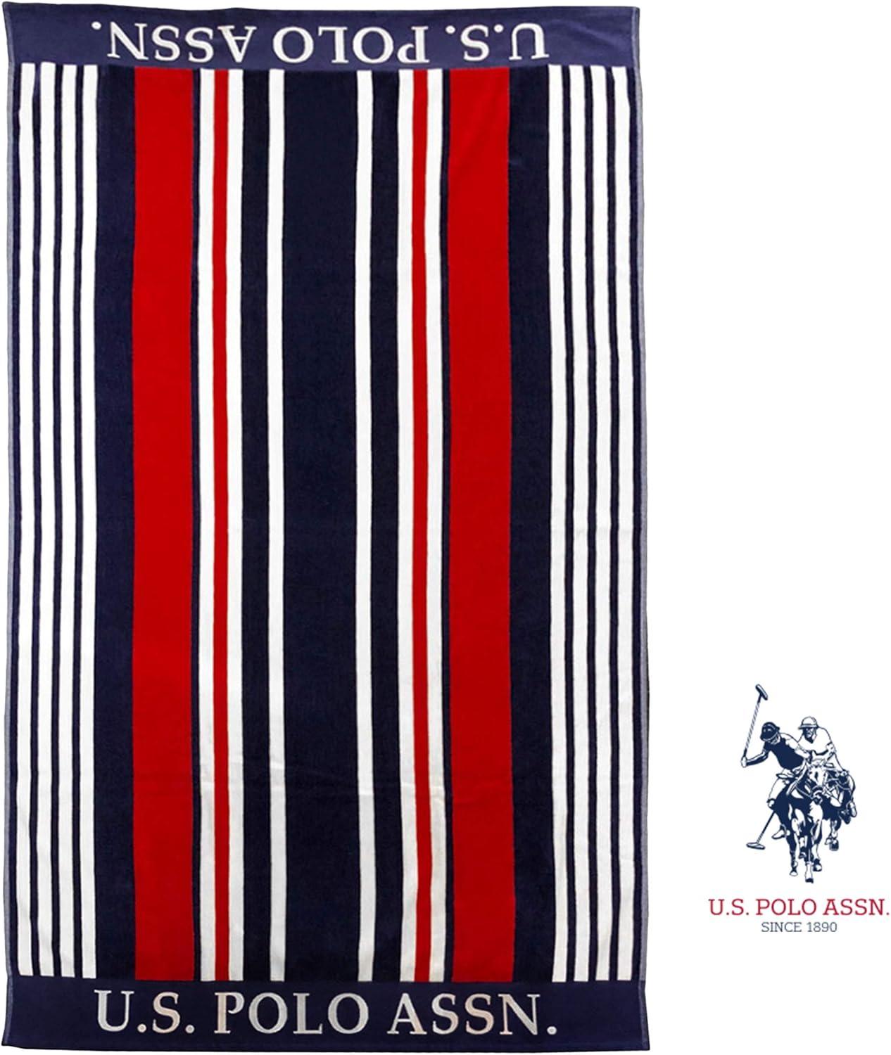 imageUS Polo Assn Oversized 40 x 70 Striped Nautical Design Beach Towel Luxury Plush Cotton Hotel Quality for Bath Pool Bon Voyage StripeBon Voyage Stripe