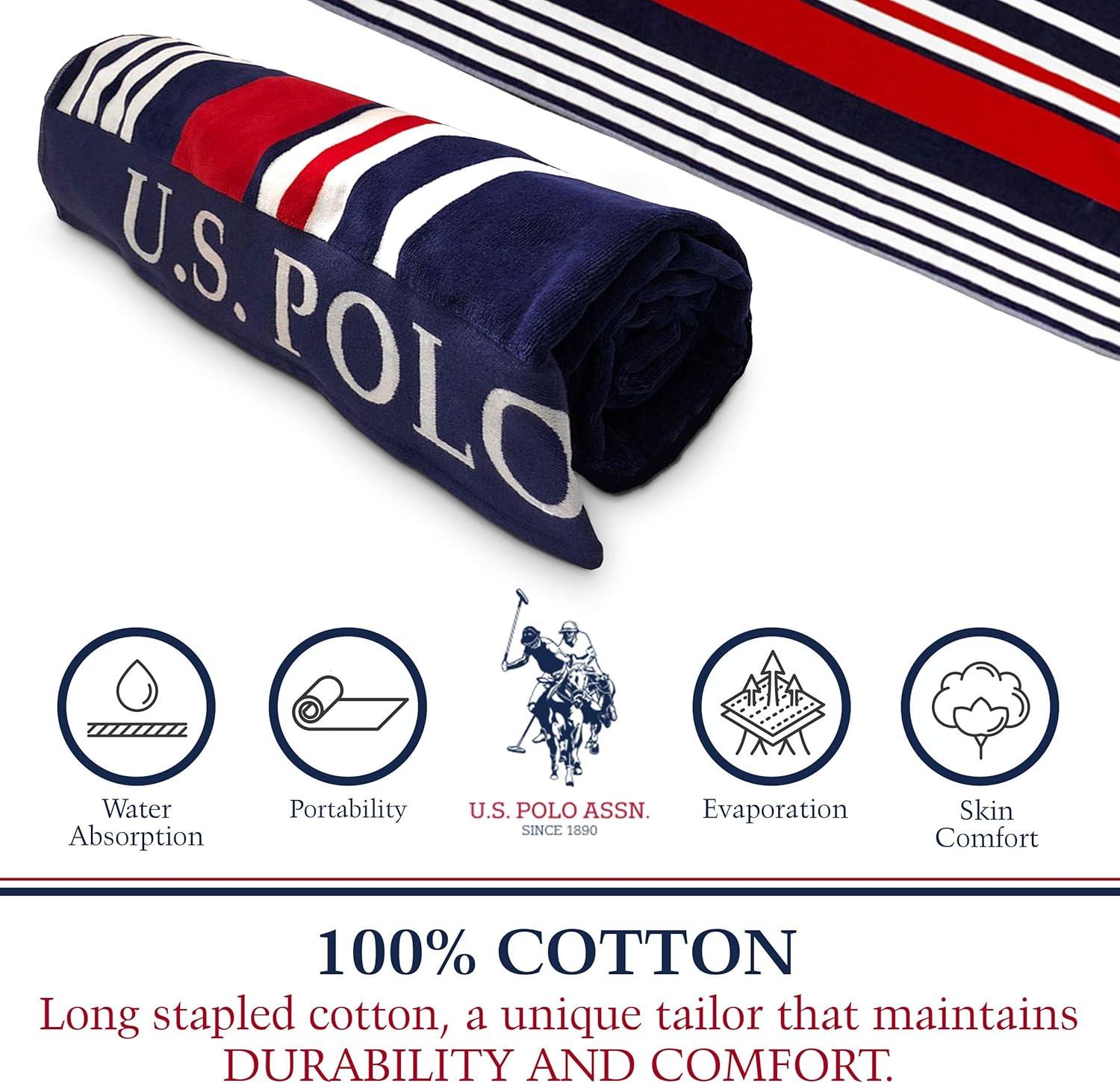 imageUS Polo Assn Oversized 40 x 70 Striped Nautical Design Beach Towel Luxury Plush Cotton Hotel Quality for Bath Pool Bon Voyage StripeBon Voyage Stripe