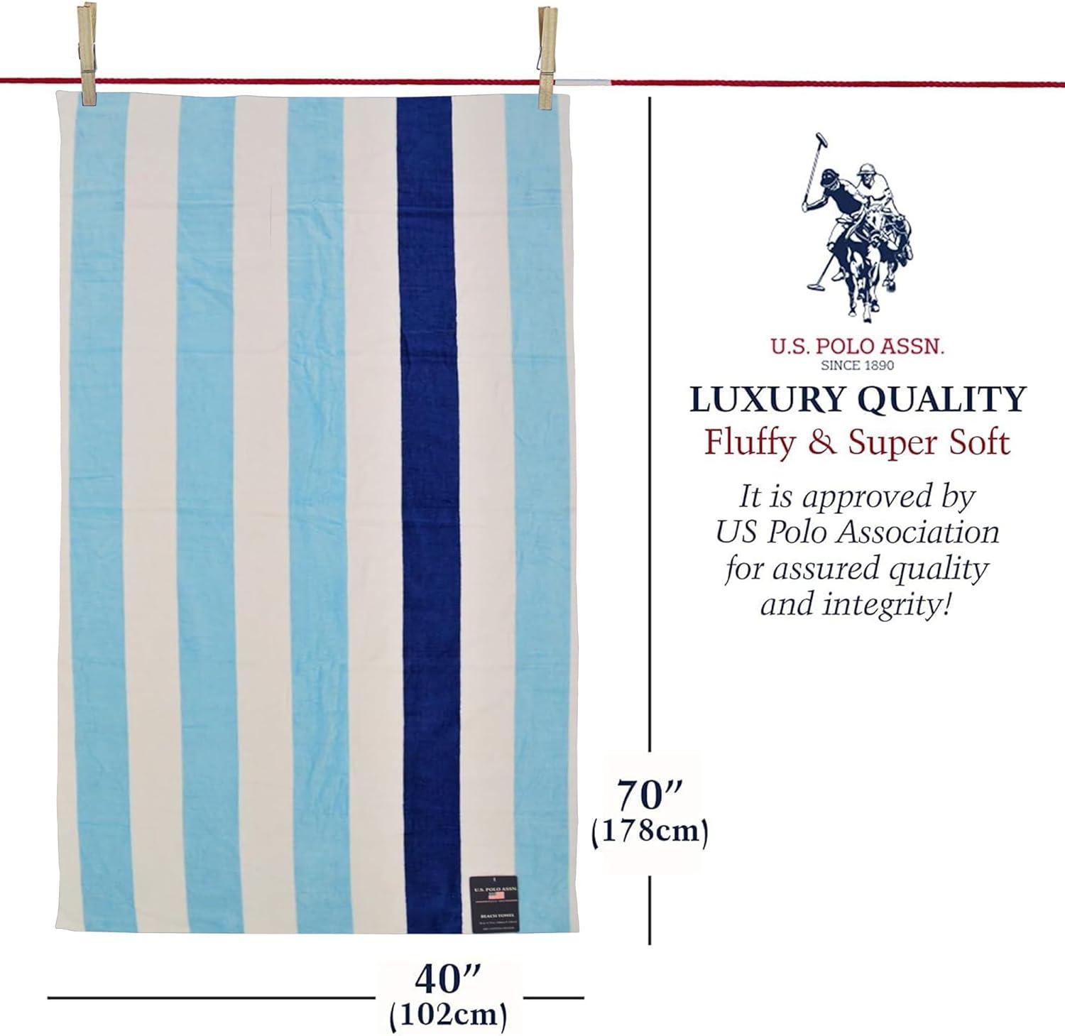 imageUS Polo Assn Oversized 40 x 70 Striped Nautical Design Beach Towel Luxury Plush Cotton Hotel Quality for Bath Pool Bon Voyage StripeCabana Stripe AqblueNavy