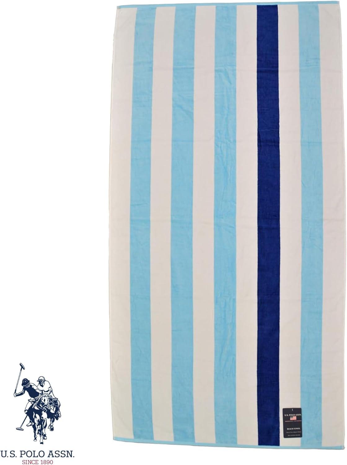 imageUS Polo Assn Oversized 40 x 70 Striped Nautical Design Beach Towel Luxury Plush Cotton Hotel Quality for Bath Pool Bon Voyage StripeCabana Stripe AqblueNavy