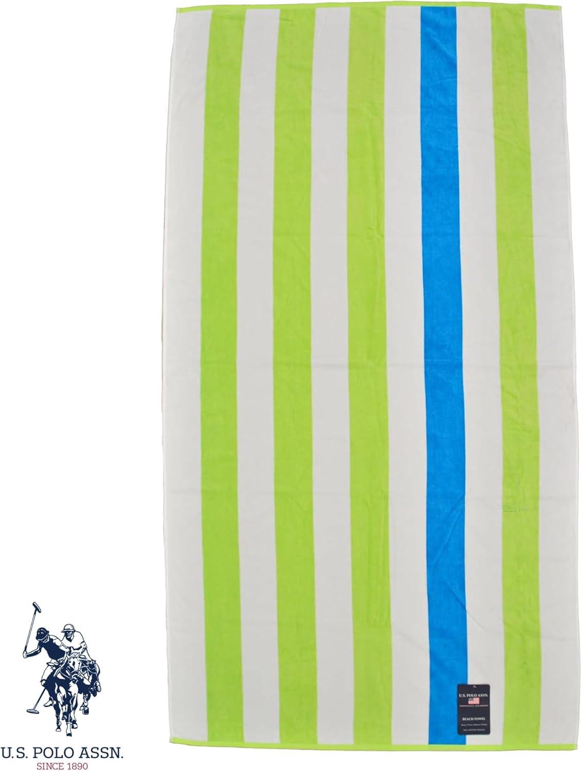 imageUS Polo Assn Oversized 40 x 70 Striped Nautical Design Beach Towel Luxury Plush Cotton Hotel Quality for Bath Pool Bon Voyage StripeCabana Stripe GreenTuq