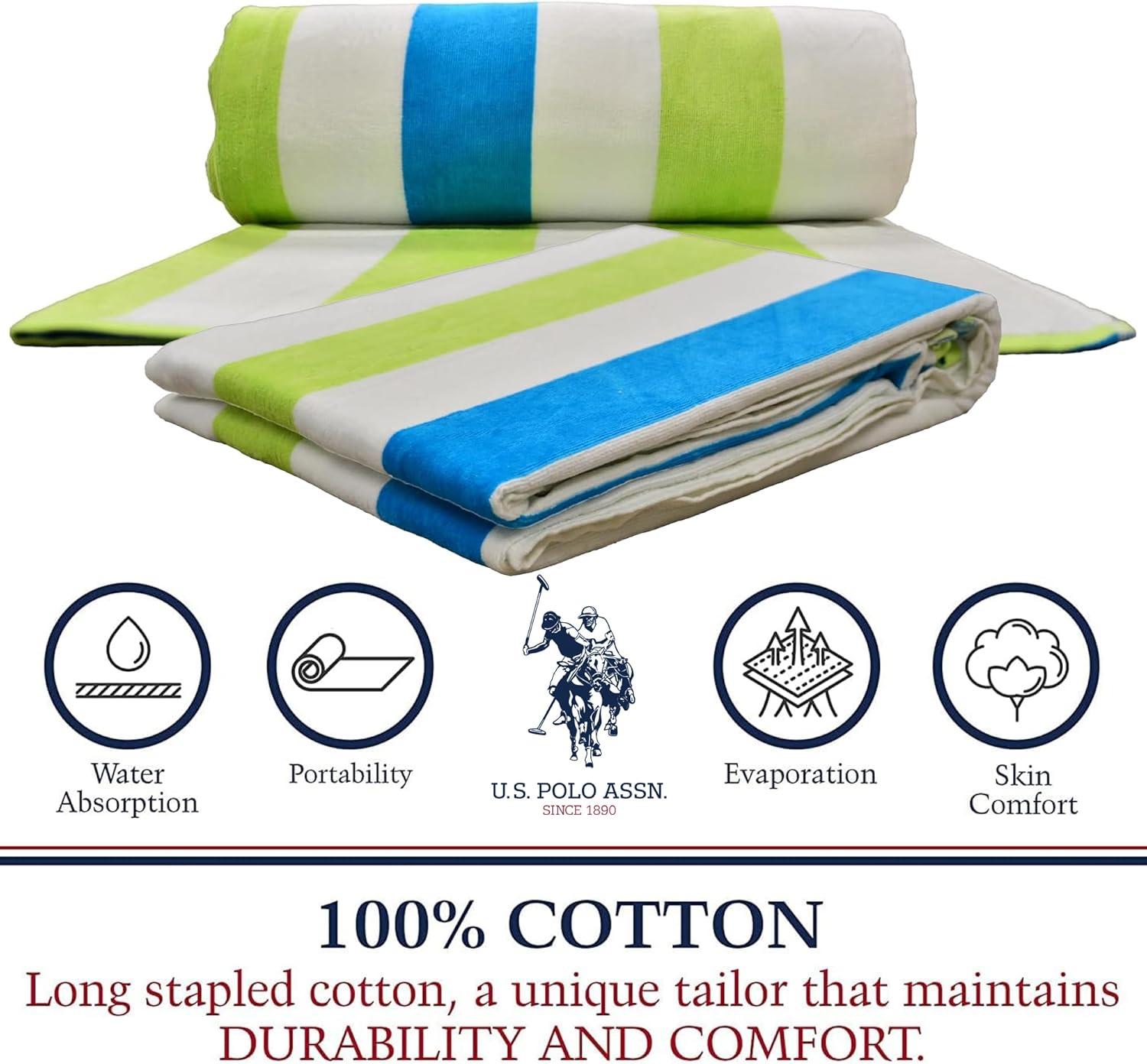 imageUS Polo Assn Oversized 40 x 70 Striped Nautical Design Beach Towel Luxury Plush Cotton Hotel Quality for Bath Pool Bon Voyage StripeCabana Stripe GreenTuq