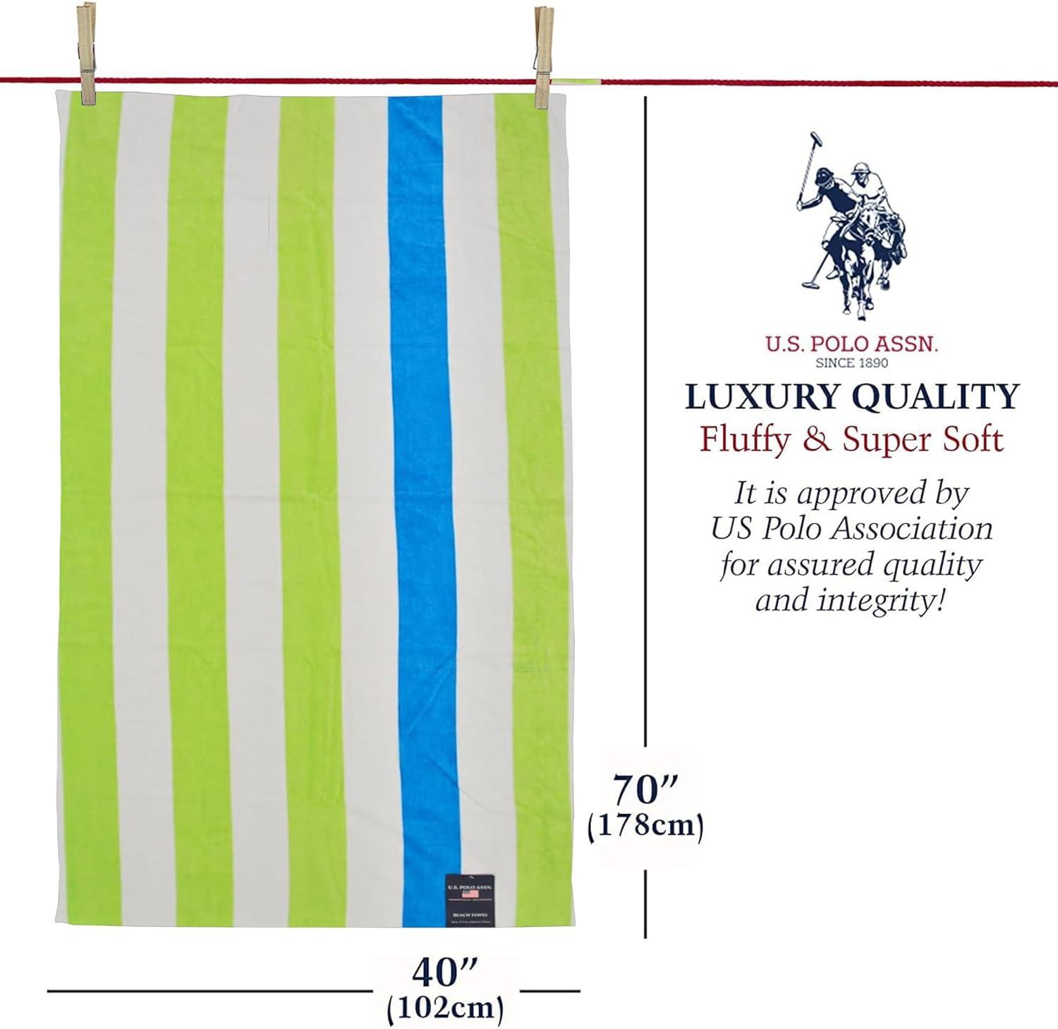 imageUS Polo Assn Oversized 40 x 70 Striped Nautical Design Beach Towel Luxury Plush Cotton Hotel Quality for Bath Pool Bon Voyage StripeCabana Stripe GreenTuq