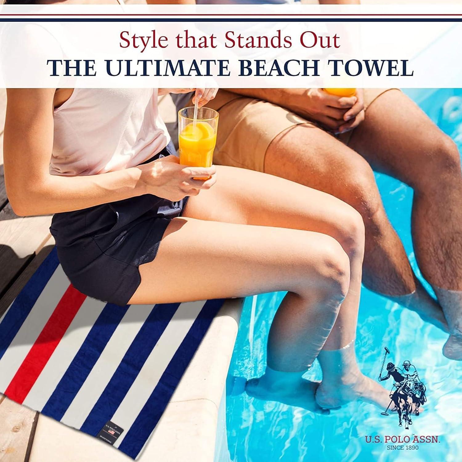 imageUS Polo Assn Oversized 40 x 70 Striped Nautical Design Beach Towel Luxury Plush Cotton Hotel Quality for Bath Pool Bon Voyage StripeCabana Stripe NavyRed