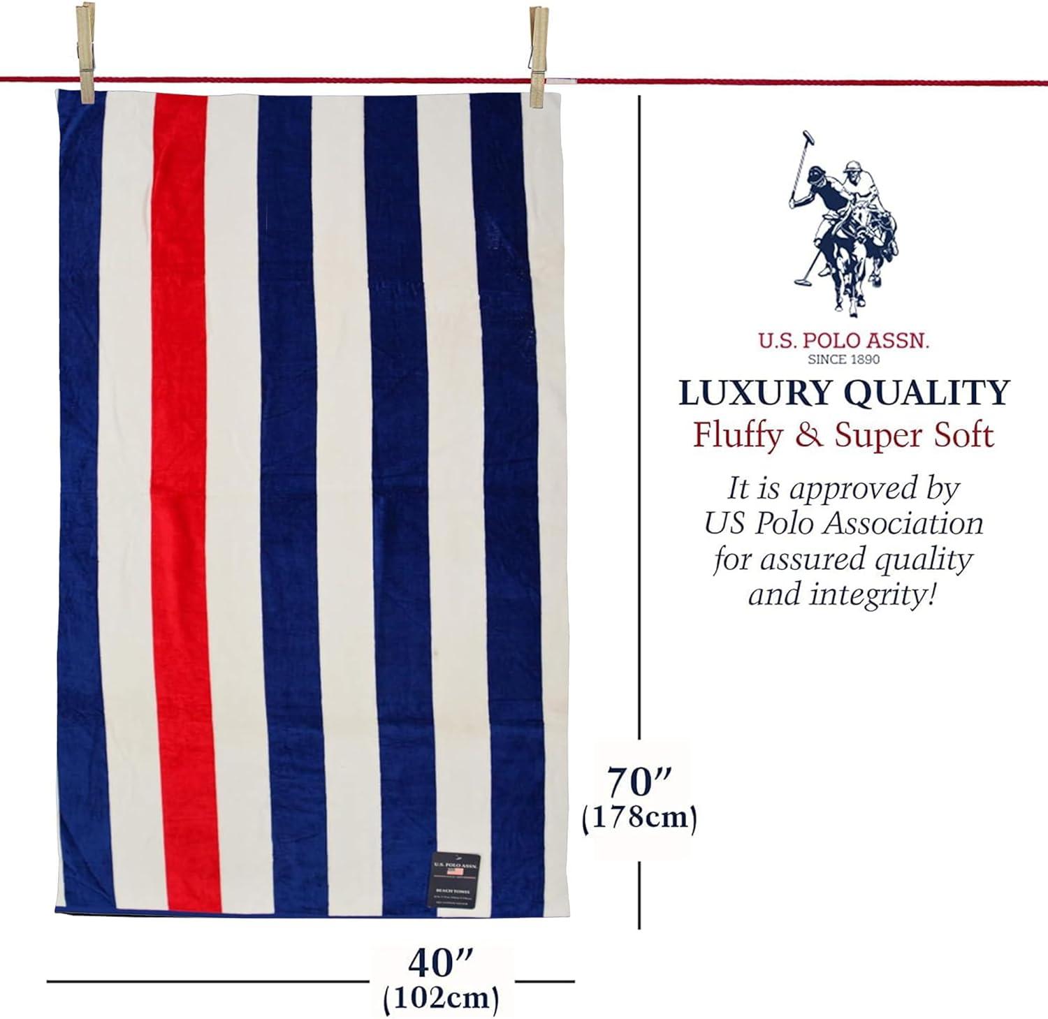 imageUS Polo Assn Oversized 40 x 70 Striped Nautical Design Beach Towel Luxury Plush Cotton Hotel Quality for Bath Pool Bon Voyage StripeCabana Stripe NavyRed