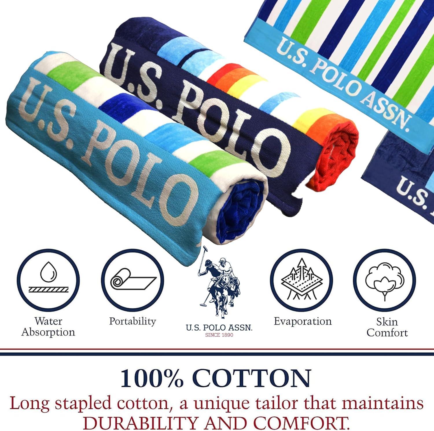 imageUS Polo Assn Oversized 40 x 70 Striped Nautical Design Beach Towel Luxury Plush Cotton Hotel Quality for Bath Pool Bon Voyage StripeDark BlueLight Green