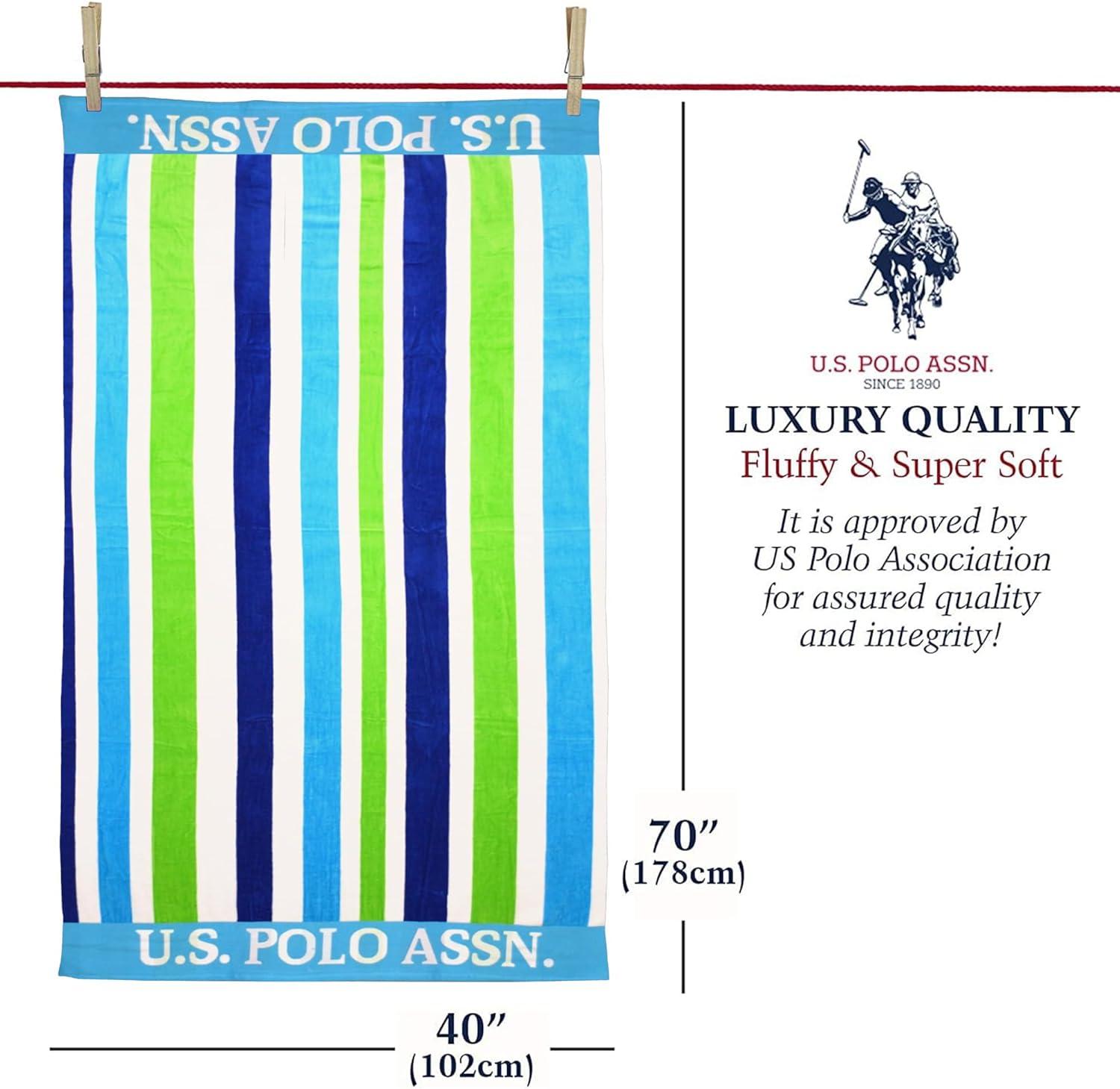 imageUS Polo Assn Oversized 40 x 70 Striped Nautical Design Beach Towel Luxury Plush Cotton Hotel Quality for Bath Pool Bon Voyage StripeDark BlueLight Green