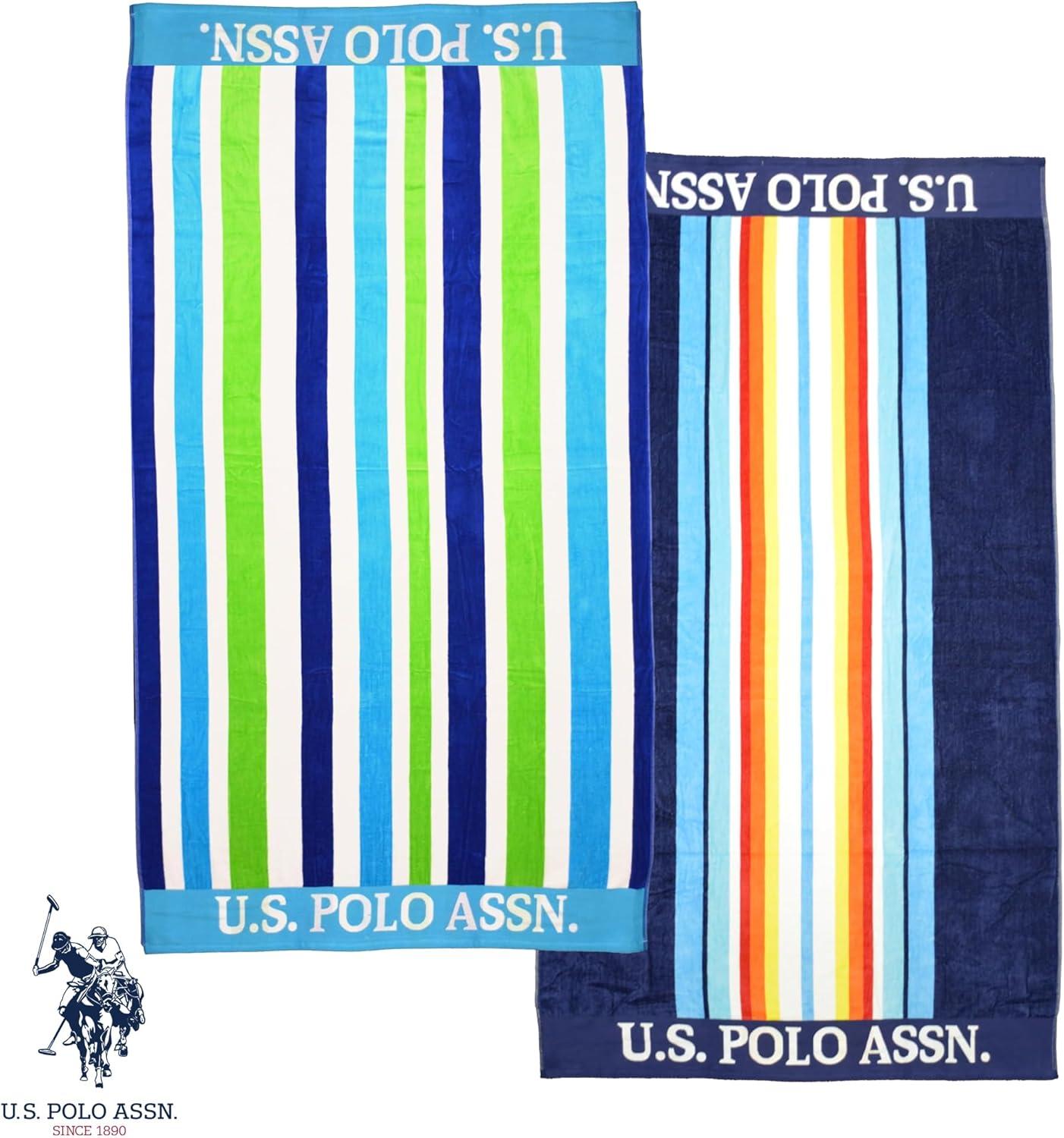 imageUS Polo Assn Oversized 40 x 70 Striped Nautical Design Beach Towel Luxury Plush Cotton Hotel Quality for Bath Pool Bon Voyage StripeDark BlueLight Green