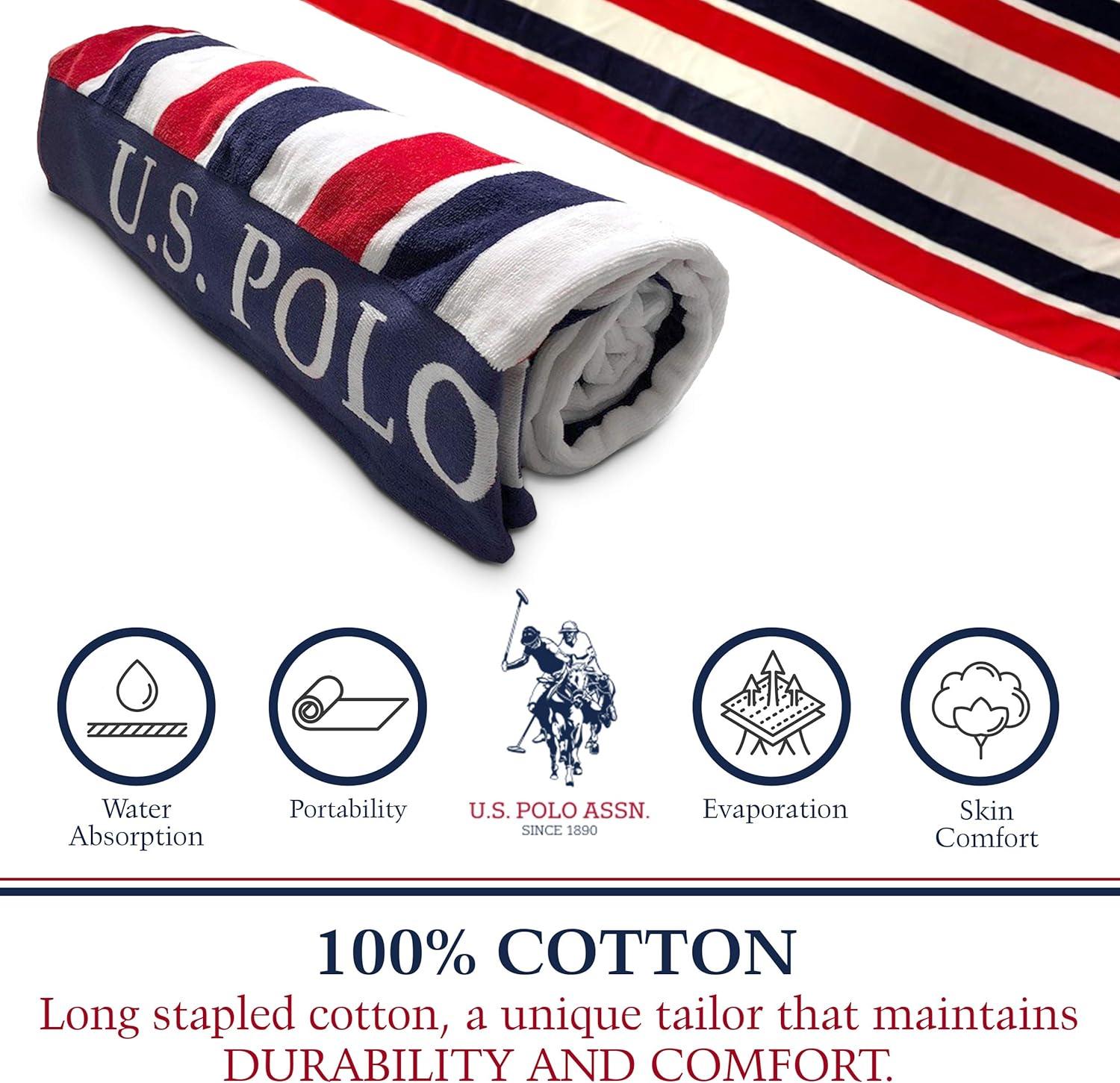imageUS Polo Assn Oversized 40 x 70 Striped Nautical Design Beach Towel Luxury Plush Cotton Hotel Quality for Bath Pool Bon Voyage StripeEast Coast Stripe