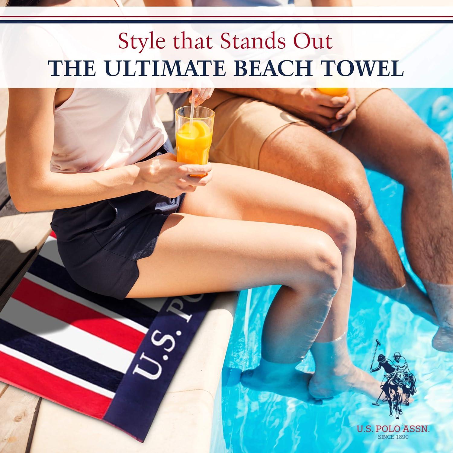 imageUS Polo Assn Oversized 40 x 70 Striped Nautical Design Beach Towel Luxury Plush Cotton Hotel Quality for Bath Pool Bon Voyage StripeEast Coast Stripe