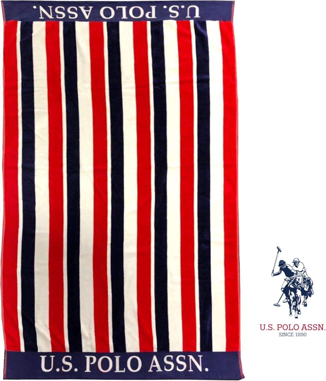 imageUS Polo Assn Oversized 40 x 70 Striped Nautical Design Beach Towel Luxury Plush Cotton Hotel Quality for Bath Pool Bon Voyage StripeEast Coast Stripe