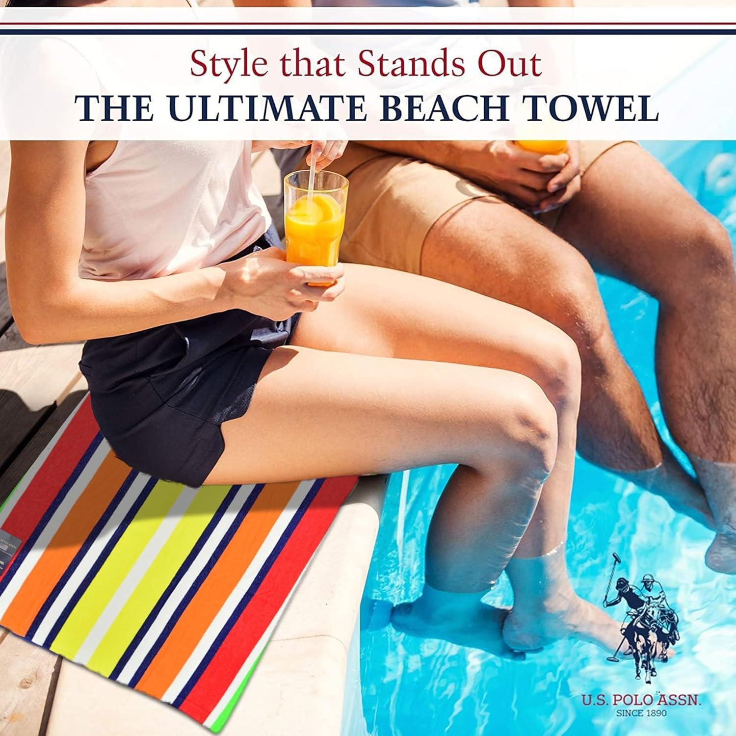 imageUS Polo Assn Oversized 40 x 70 Striped Nautical Design Beach Towel Luxury Plush Cotton Hotel Quality for Bath Pool Bon Voyage StripeFlame Stripe